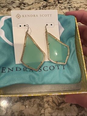 Kendra Scott Alex chalcedony Gold Framed Asymmetrical Drop Earrings, never worn